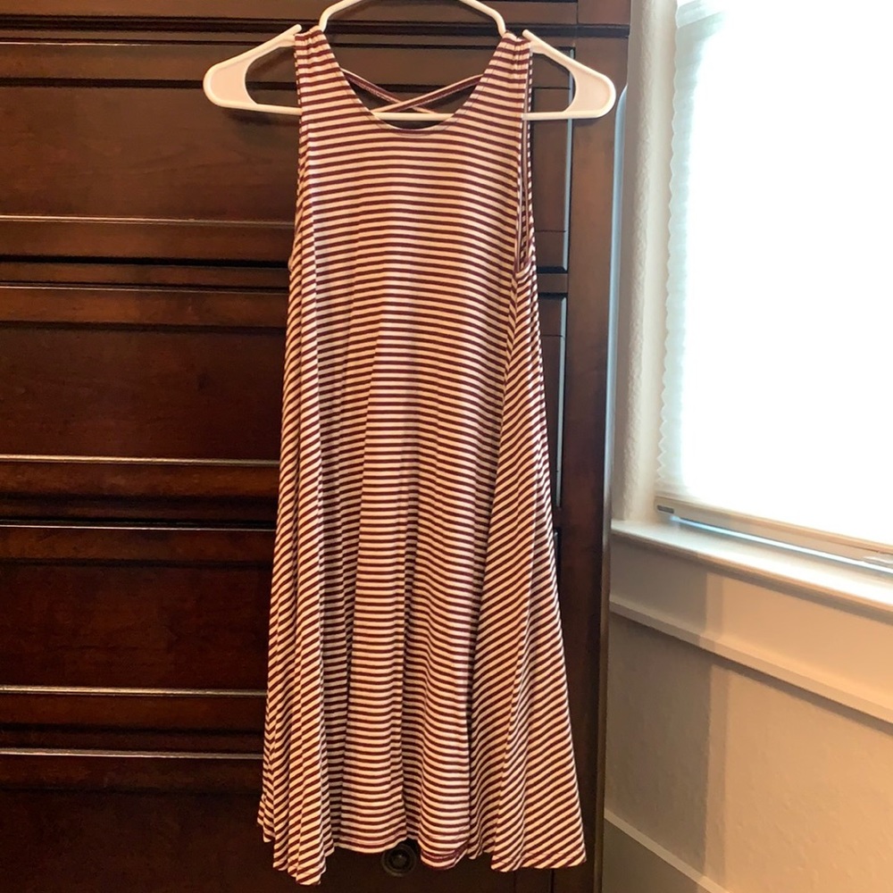 Maroon and White Striped Tank Top Dress